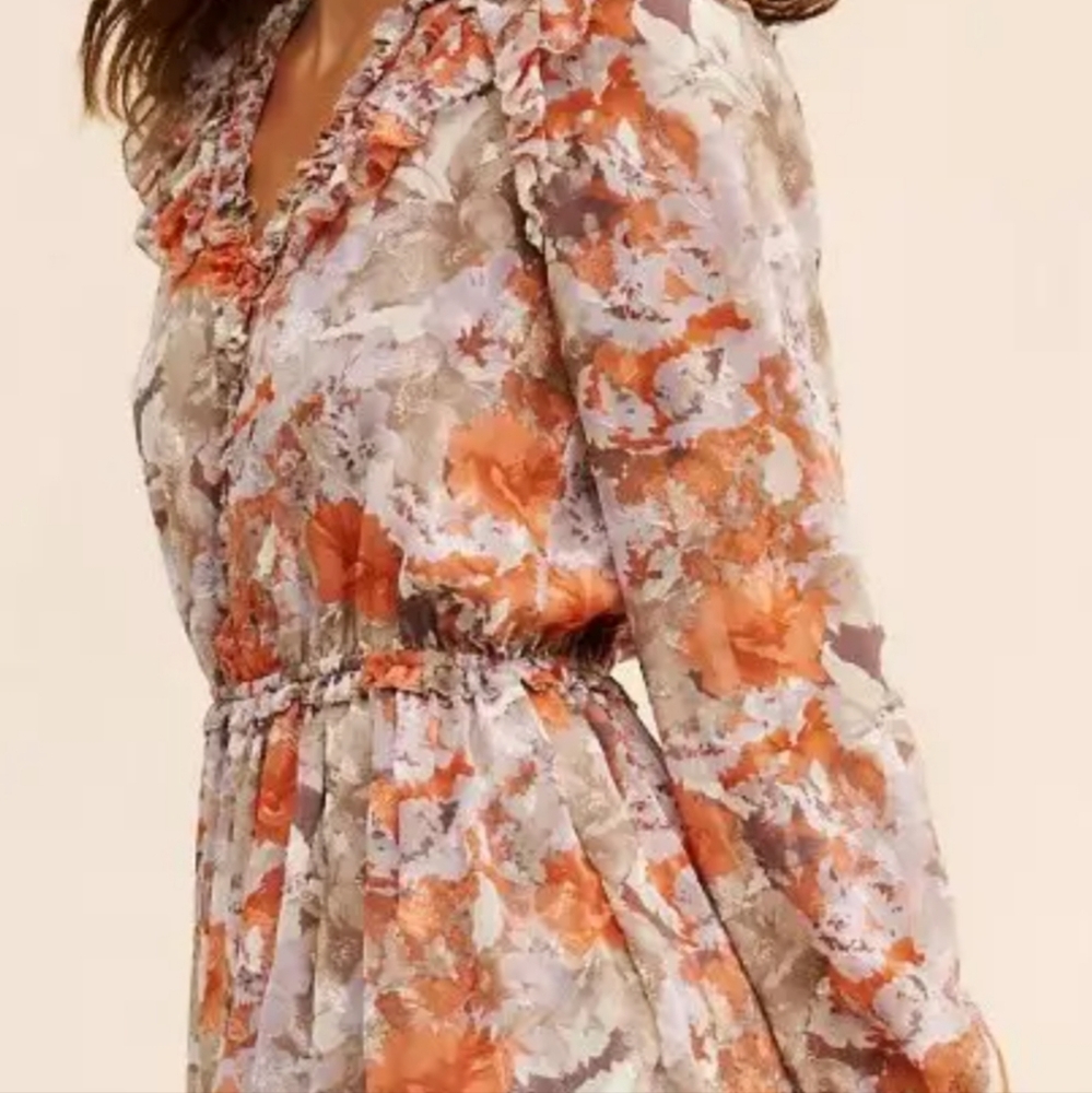 Current Air Floral Print Tiered Ruffle V-Neck Mini Dress - Size Medium